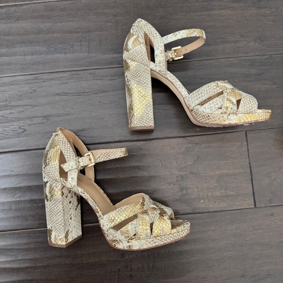 MICHAEL KORS Annaliese Metallic Snake-Embossed Platform Heeled Sandals size 7.5 - Picture 3 of 6